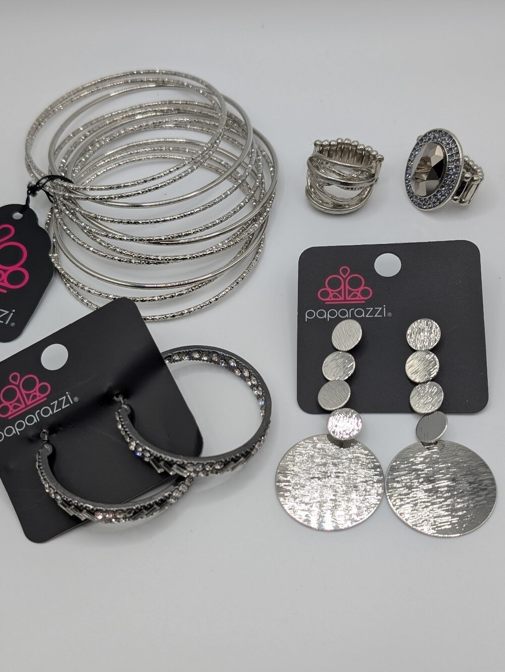 Silver Glitzy Sparkly Jewelry Lot of 5 - Earrings Bangles Stretch Rings NWT